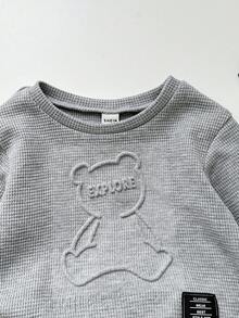 SHEIN 2 件套男婴/女婴可爱灰色 3D 熊卡通印花长袖运动衫和慢跑运动服，男女通用婴儿服装，婴儿冬季服装 - 灰色 - 查看 5