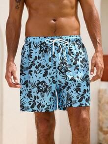 Manfinity Swimmode Casual Summer Beach Vacation Loose Drawstring Men's Beach Shorts - Teal Blue - View 7