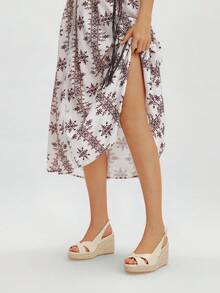 Styleloop 女士时尚黑色绒面革露背坡跟凉鞋，适合约会、聚会、度假、波西米亚风格 - 杏色 - 查看 3