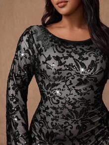 Rustia Women's Plus Size Backless Sequin Mini Dress,Elegant Black Autumn Night Out Club Clothing,Birthday Party Evening Dress,Wedding Guest Gown - Black - View 4