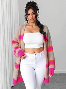 Elenzga Áo khoác cardigan dáng rộng Colorblock thả vai, cho mùa đông - Nhiều màu - Xem 3