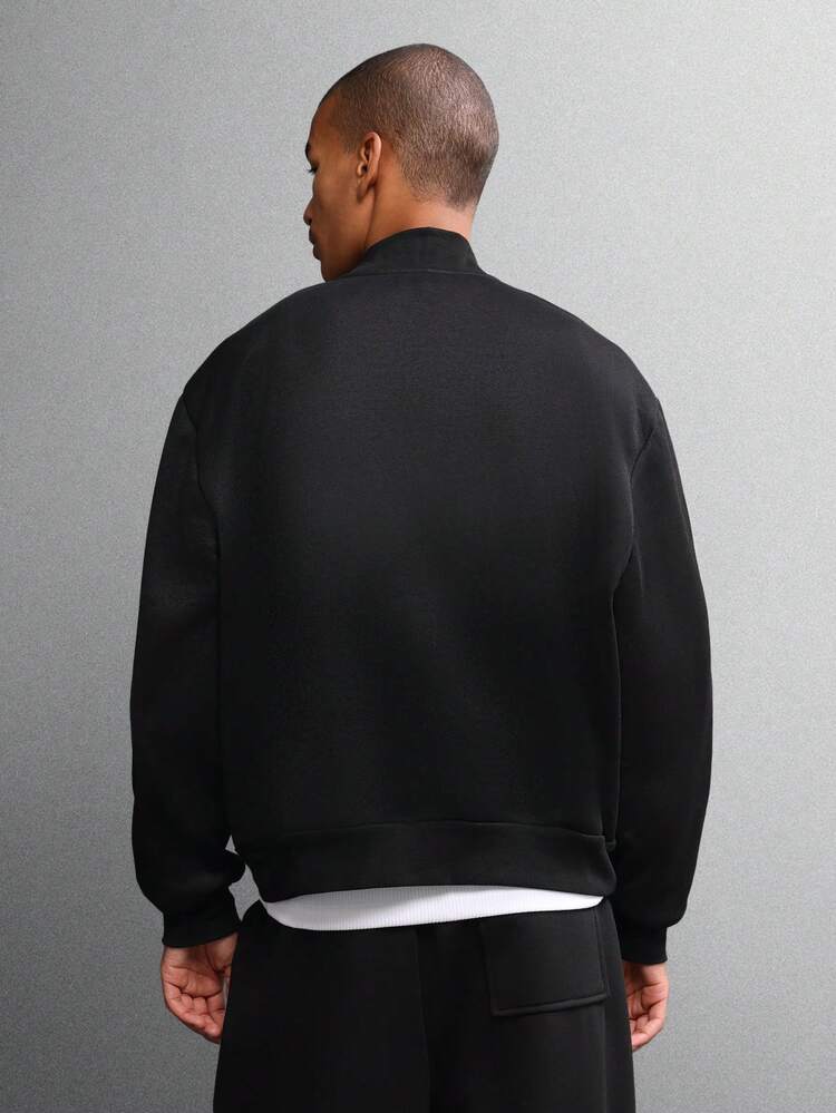 Jersey Full Zip Bomber Jacket With Side Pockets