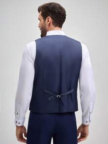 Officeau Traje de 3 piezas para hombre Furuyal, conjunto de traje elegante para caballero, blazer de solapa de dos botones con ajuste slim, chaleco y pantalón, con corbata, para fiesta de graduación, color azul marino, tallas XS-3XL, traje formal de negocios de estilo "Old Money" con pantalón de vestir, para primavera a verano - Azul Marino - Ver 3