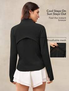 OutZeal 女士防紫外线凉爽触感修身立领拉链口袋防晒夹克女士骑行健身 - 黑色 - 查看 3