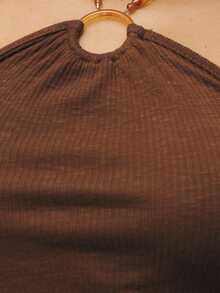 Nöista Ribbed Knit Halter Top With Ring Detail And Bead Strap. Soft Stretch Fabric-Perfect For Summer Festivals Or Laid-Back 4th Of July Plans. - Brown - View 6