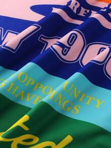 PAVTROS Manfinity Streetrush Striped & Letter Print Casual Fashionable Versatile Long Sleeve Hoodie For Men, Jerseys Streetwear, Mens Jersey Style, Vintage Jersey Men