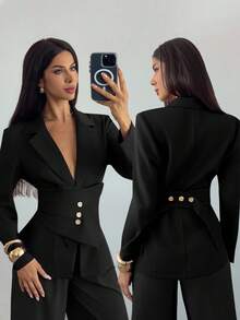 Firerie Áo khoác blazer công sở thanh lịch dành cho nữ - màu đen - Xem 3