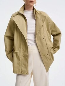 Aalyst Veste femme automne/hiver en coton à chevrons, élégante, style urbain, décontractée, pour le bureau, la rentrée scolaire, double épaisseur, col montant, fermeture éclair sur le devant, manches raglan, devant central, 4 boutons, double boutonnage, cordon de serrage à la taille, coupe trapèze.