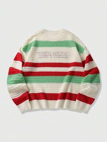 ROMWE MEN Street Life Men's Striped Knit Loose Short Sweater, Fall Winter