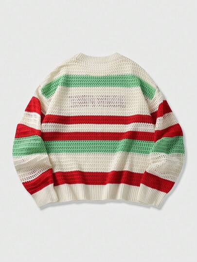Street Life Men's Striped Jacquard Knit Loose Short Sweater