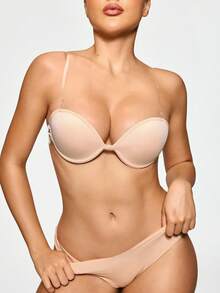 SHAPORA Skin-Tone Underwire Molded Cup Bandeau Seamless Comfortable Lift Women's Bra - Beige - View 4