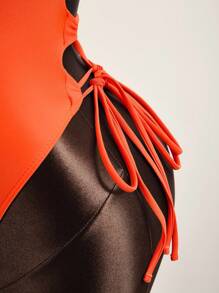 Zestiva 2026 春夏女士新款可调节细肩带深 V 领橙色度假比基尼泳装，无钢圈 - 橘色 - 查看 5