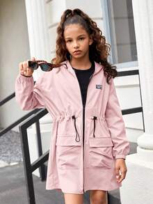 SHEIN Tween-Mädchen Lässige Kapuzenjacke mit Reißverschluss in Kontrastfarbe - Babypink - Übersicht 7