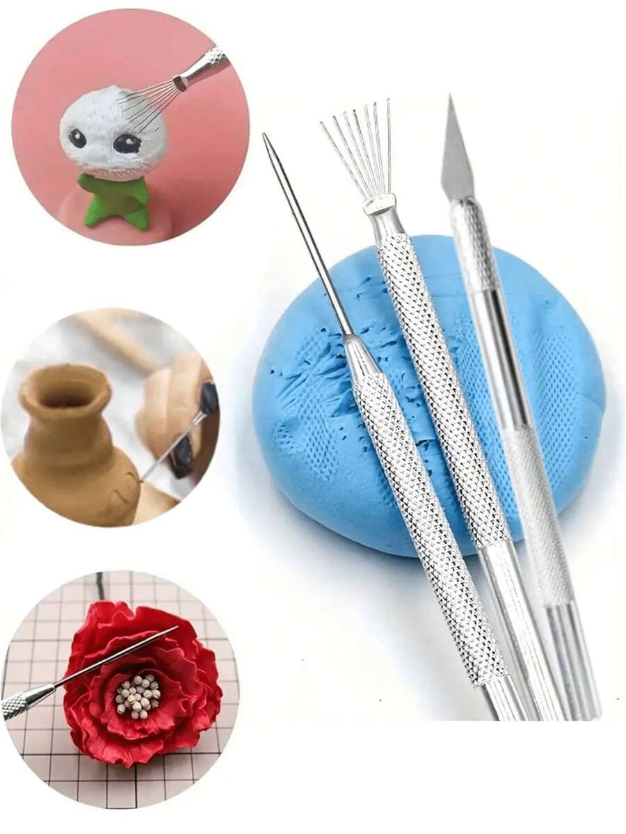2/3/4/5Pcs Feather Wire Texture Pottery Tools Polymer Clay Modeling &Multifunctional Nail Art Seven-Needle Wire Brush Tool DIY Ceramic Brush Pottery Tools ,Nail Designs
