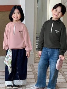 Genkimix Kids Young Girls Letter Embroidered Loose Fit Sweatshirt, Pink - Pink - View 3