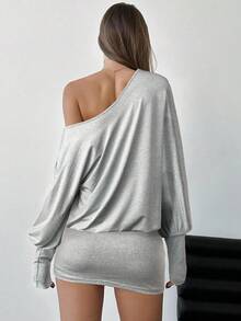 Aloruh 性感紧身细肩带长袖迷你连衣裙，适合音乐节和户外穿着 - 淺灰色 - 查看 2