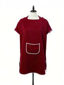 SHEIN 1 buah Set Jubah Mandi Tanpa Lengan dengan Trim Blok Warna untuk Wanita - Merah tua - View 1