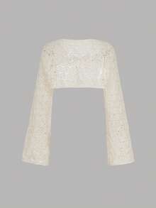 SHEIN MOD Apricot Lace Up Knitted Hollow Bell Sleeve Cardigan, Vacation Cardigan, Bohemian Cardigan, Beach Cardigan, Women's Country Wear, Spring Cardigan Jacket