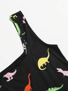 SHEIN EZwear Dinosaur Print Tank Top - Black - View 3