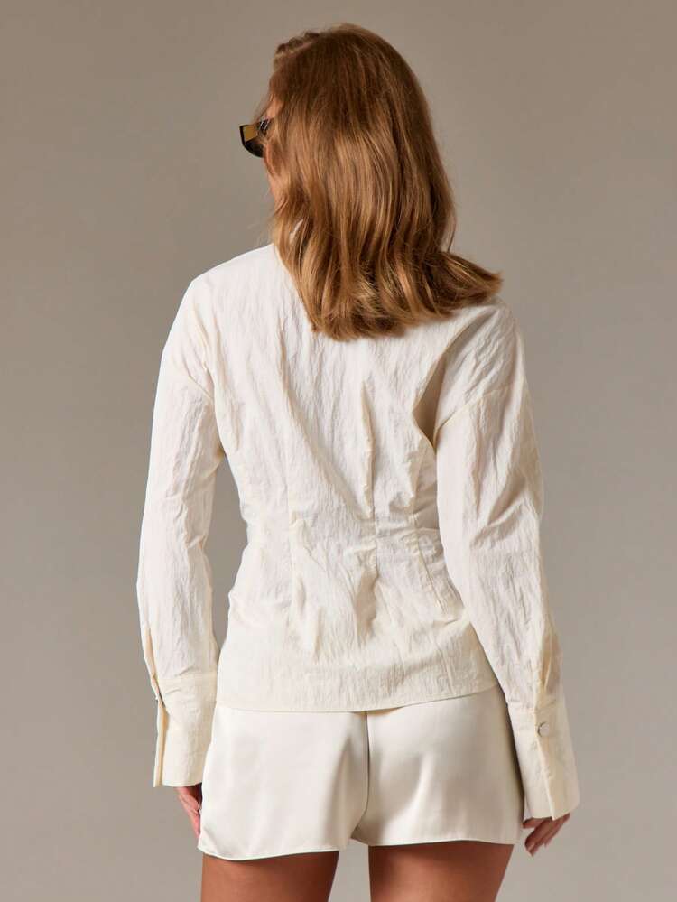 AiiRZ Koszula z długim rękawem i obszernym zapięciem na guziki i paskiem w talii