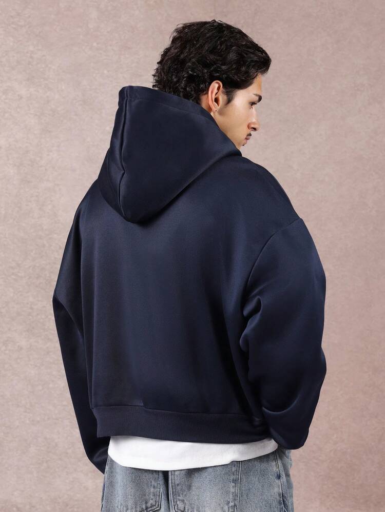 Navy Hoodie With Drawstring And Centre Pocket