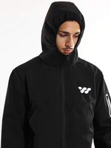 SUMWON Premium Waterproof Shell Jacket Full Zip Windbreaker With Chest Logo Lightweight Outdoor Hood Utility Travel Essential Weather Protection - Black - View 4