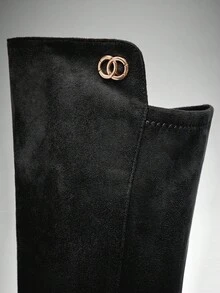 SHUZIA 时尚女式黑色仿麂皮及膝粗跟靴，舒适秋冬假日 - 黑色 - 查看 7