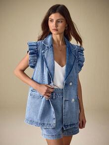 Selenza Veste en jean décontractée pour femme avec manches à volants