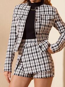 EURMUSE 2 Pcs, Texture Fabric Jacket & Shorts