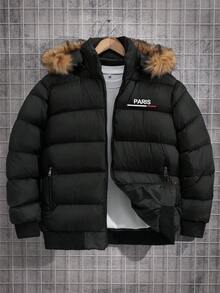 EURMUSE Men High Quality Fur Hooded Regular Winter Coat - Black - View 1