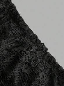 BamGleam 女士 3D 花朵绑带镂空吊带背心和迷你裙性感套装 - 黑色 - 查看 8