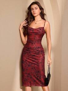 Almamuse Đầm dài không tay dáng ôm dành cho nữ - Màu Đỏ Sâu - Xem 4