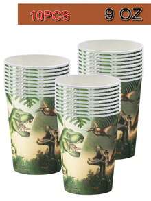 10PCS Dinosaur Theme Party Decor, Dinosaur Birthday Party Supplies Service, Dinosaur Birthday Decorations, Disposable Tableware Including Dinosaur Plates, 7 Inch/9 Inch Plates, Napkins, 9OZ Cups And Tableware Sets