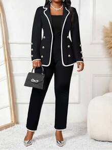 Fleurora 女士秋季服装 秋冬优雅朴素黑白翻领大码商务套装 撞色绑带纽扣前开襟女式时尚长裤 别致女式套装 女式冬装 冬季套装 女式乡村长裤 外出上衣 女式连衣裙 女式教师装 女式商务休闲装 女式两件套 大码女式连衣裙 女式定制长裤 女式定制西装外套 女士派对装 女士西装 职业女性服装套装 女士晚宴装 - 黑色 - 查看 4