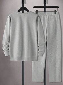 Manfinity Homme Plus Size Men's California Graphic Pullover And Drawstring Waist Sweatpants Set, Fall Winter Clothes - Grey - View 2