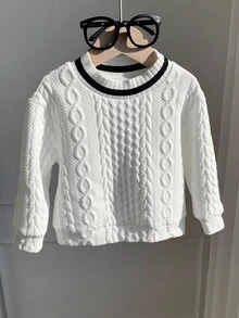 SHEIN 男女通用婴儿/幼儿休闲白色圆领长袖运动衫，适合幼儿园、秋冬季 - 彩色 - 查看 4