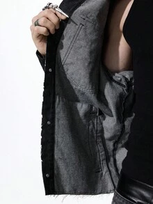 ROMWE MEN Goth 男士短款牛仔夹克，复古街头风格 - 黑色 - 查看 9