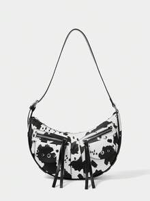 SHECARRY Ladies, Women Shoulder Bag, Hobo Bag, Cow Print, Animal Print, Black And White, Fashionable, Personalized, Simple, Versatile, Street, Sweet And Cool Girls, Hot Girls, Y2k, Rivets, Teenagers(Adjustable Shoulder Strap) - Black and White - View 2
