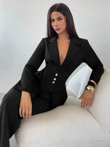 Firerie Áo khoác blazer công sở thanh lịch dành cho nữ - màu đen - Xem 6