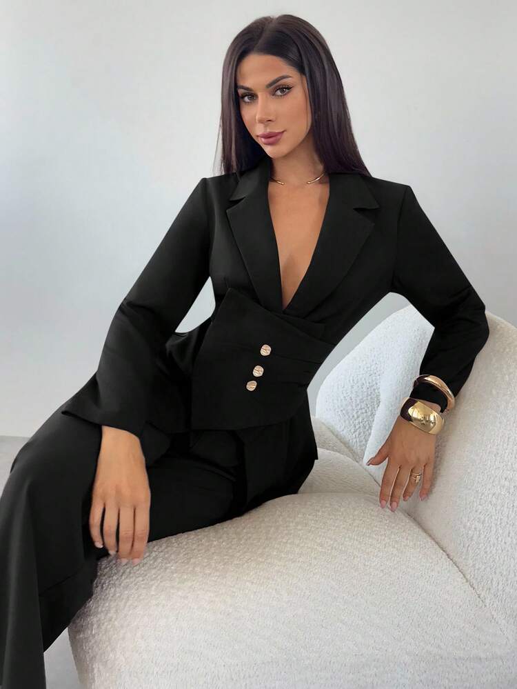 Firerie Blazer ajusté élégant pour femme de bureau - Noir - Voir 6