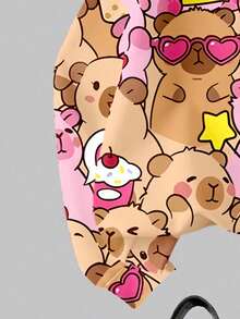 Young Girls Casual Fashionable Autumn Cartoon Rabbit Capybarasan Graphic Print Crew Neck Sweatshirt And Leggings Set, Back To School Season - Multicolor - View 5
