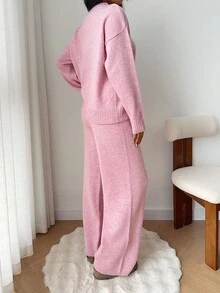 SHEIN Unity 2pcs Women Casual Loose Fit Drop Shoulder Long Sleeve Sweater And Knit Pants Set, Autumn