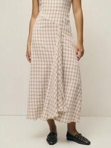 Nöista 粉色格纹无袖斜裁中长连衣裙 - 高圆领 - 紅色 - 查看 2