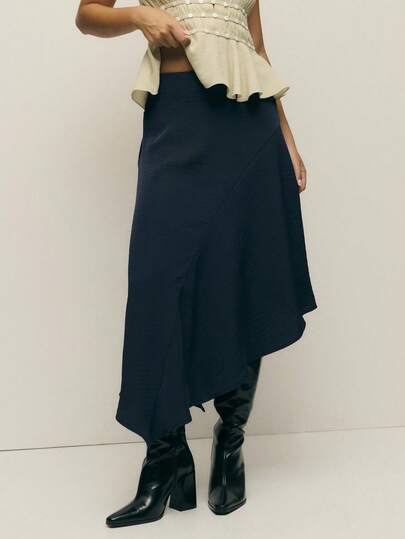 Nöista 时尚通勤纯色不对称下摆半身裙