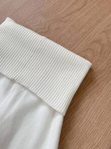 SHEIN Serisse Kids Tween Girls Simple Solid Apricot Tight High Waist Flare Leg Knit Sweater Pants, Suitable For Home, Outdoor, Casual Daily Wear Bell Bottom Pants Knit Bell Bottoms White Flare Pants White Bell Bottoms Knit Pants White Bell Bottom Pants Ribbed Knit Pants White Knit Pants Knit Flare Pants Ribbed Knit Flared Pants, Mother Daughter Outfits, Mommy And Me Matching Outfit Fall Winter White Pants