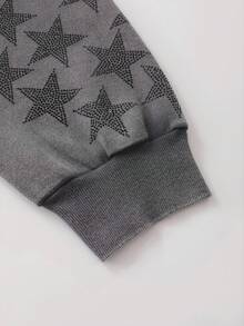 ROMWE MEN Street Life Men's Distressed Rhinestone Star Graphic Hoodie Sweatshirt, Loose Cropped Fit, Fall - Light Grey - View 5