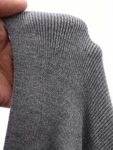 女士纯色宽松斜领系带休闲优雅开衫，秋冬 - 灰色 - 查看 14