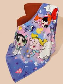 THE POWERPUFF GIRLS X SHEIN 1 chiếc chăn vải nỉ dày in họa tiết hoa, bong bóng, hoa mao lương, mềm mại và ấm áp, chống rụng lông, kiểu dáng đồ ngủ dễ thương, có nhiều kích cỡ, thích hợp cho ghế sofa, giường, ngủ trưa - Màu tím - Xem 2