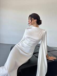 Firerie 女士优雅长款蝙蝠袖连衣裙 - 杏色 - 查看 8