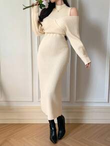 DAZY 女士优雅露肩毛衣裙，秋季